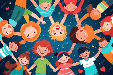 Premium Photo Vector Illustration Of Happy Kids Holding Hands In A