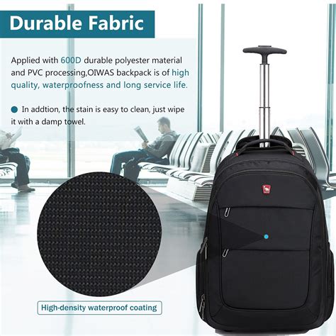 Travel Backpack with Wheels, 15.6 inch Laptop Rucksack, Waterproof 30L Wheeled Business Weekend ...