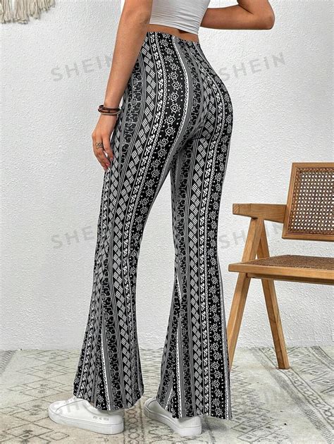 Shein Vcay Allover Print Flare Leg Trousers Shein Uk