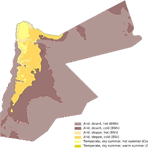 Jordan's climate zones (Anon, 2016). Source: Present and future ...