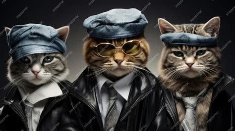 Premium Photo | Group of gangster cats