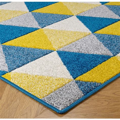 Portland Modern Triangle Geometric Blue Yellow Rugs 663l Buy Online