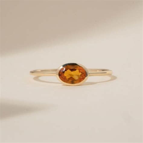 K Solid Yellow Gold Natural Yellow Citrine Gemstone Dainty Stackable