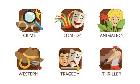 Premium Vector | Cinema genres set crime comedy animation western ...