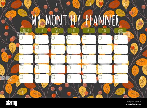 vector autumn leaves hand drawn monthly planner stock vector image