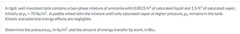 Solved A Rigid Well Insulated Tank Contains A Two Phase Chegg