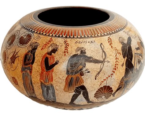 Pyxis 36cm Ancient Greek Art With Multicolor Background Odysseus Kill Ifigeneiaceramics