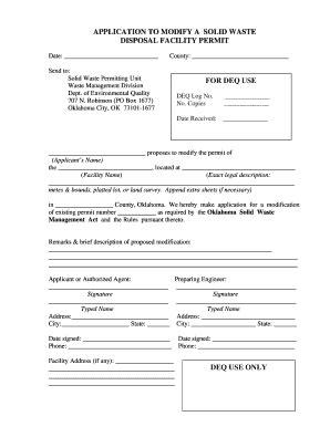 Fillable Online Application To Modify A Solid Waste Disposal Facility