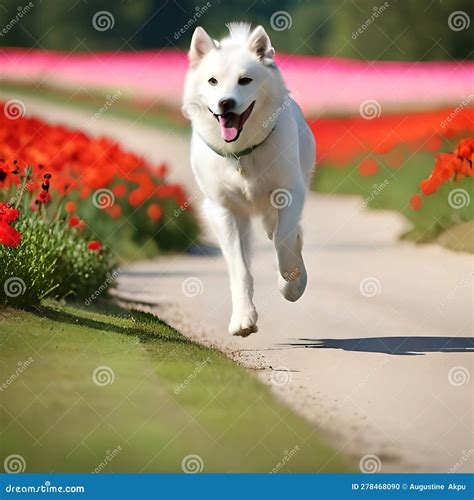 Image Of A Very Beautiful White Dog Running After It Owner In A Lily