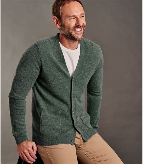 Tweed Green Mens Cashmere And Merino V Neck Cardigan Woolovers Uk