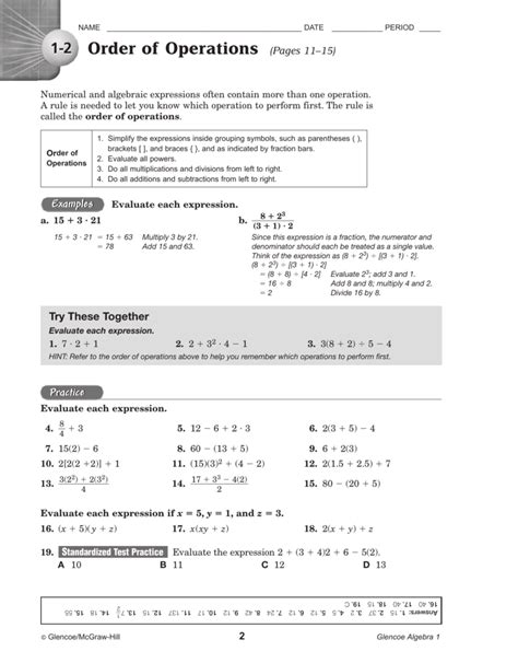 Glencoe Algebra 1 Chapter 2 Answer Key Worksheets Library