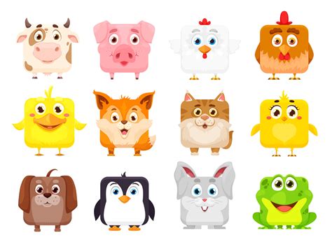 Cartoon Kawaii Square Animal Faces Cute Kids Pets 24082687 Vector Art