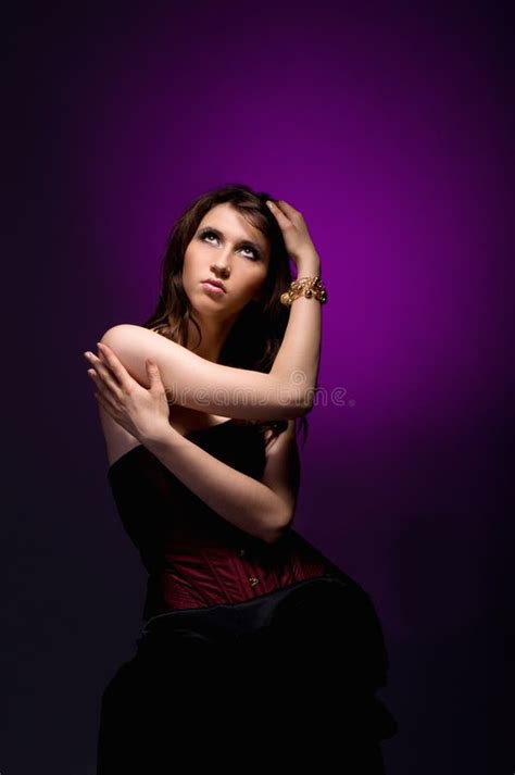 Brunette Girl With Burgundy Corset Stock Image Image Of Beauty