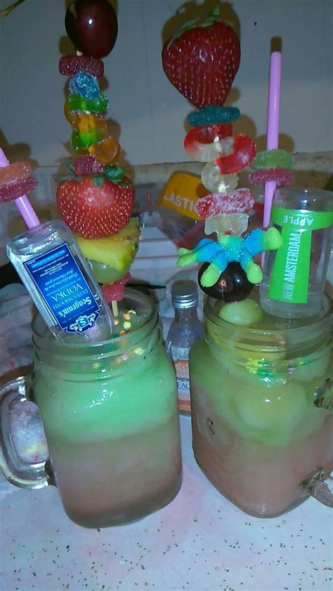 Alcoholic Junk Jars With Candy And Fruit Candy Alcohol Drinks Alcoholic Drinks Beverages