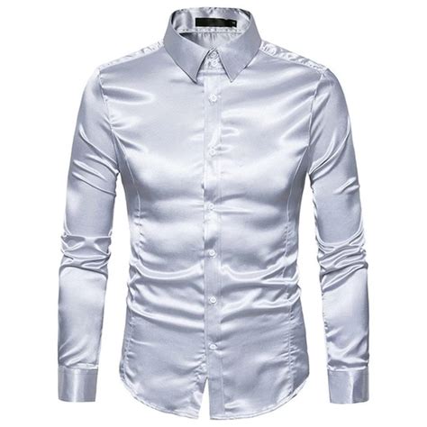 Silk Satin Shirt Men 2017 White Men Shirt Long Sleeve Slim Fit Male Sh Geekbuyig Mens Shirt