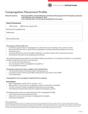 Fillable Online Sa Uca Org Congregation Placement Profile Uniting