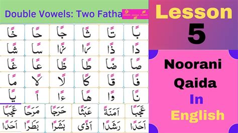 Noorani Qaida In English Lesson 5 Double Vowels Two Fatha Alif Baa