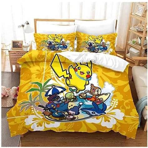 Housse de Couette Pokemon Pikachu Enfant Parure de lit Imprimée en 3D