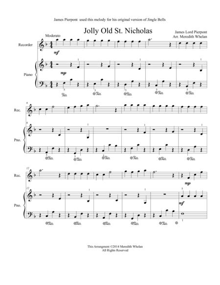 Christmas Duets For Recorder Piano Jolly Old St Nicholas Sheet