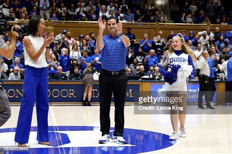 Duke head football coach Manny Diaz is introduced during the game ...