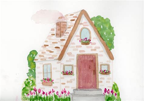 Watercolor Pink Cottage. Wall Art. Watercolor Print. Kids Room Art. - Etsy