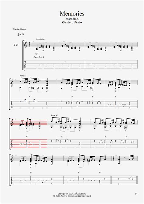 Tablatura Fingerstyle Memories Maroon 5 Para Baixar