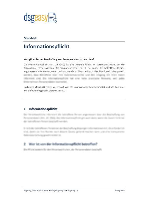 Informationspflicht Dsg Easy Datenschutzgesetz Schweiz