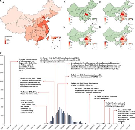 A : The population density distribution map of China in 2019. B-E : the ...