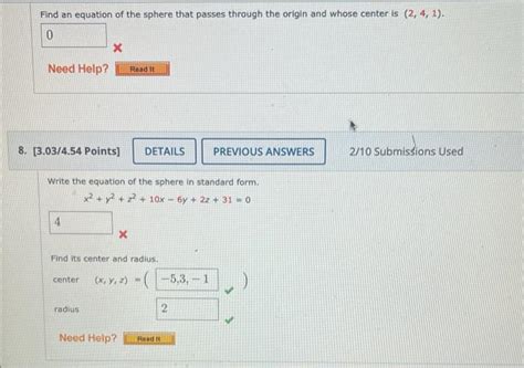 Solved Find An Equation Of The Sphere That Passes Through Chegg