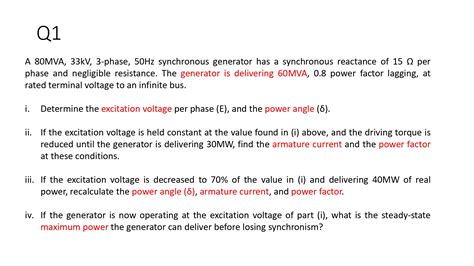 Solved A 80MVA 33kV 3 Phase 50 Hz Synchronous Generator Chegg