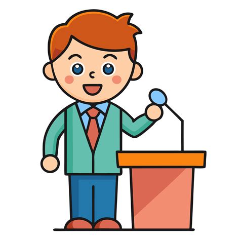 Cute cartoon character giving a speech at a podium with a microphone ...