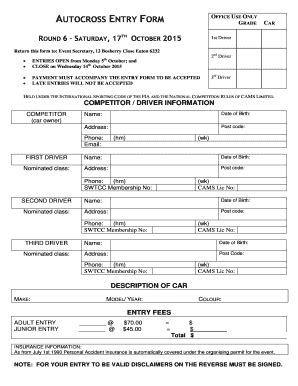 Fillable Online AUTOCROSS ENTRY FORM Fax Email Print PdfFiller