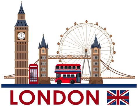 London Landmark Vector on White Background