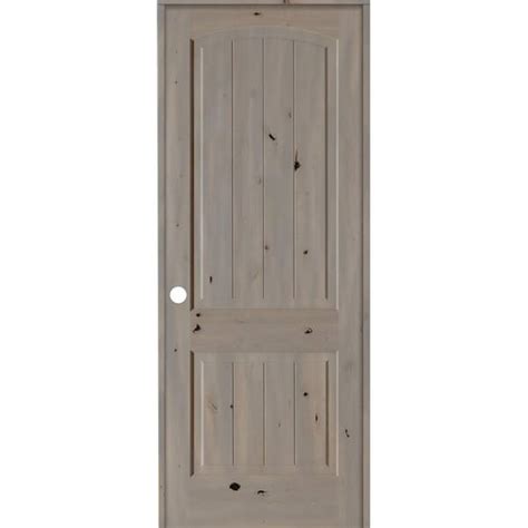 Krosswood Doors 36 In X 96 In Knotty Alder 2 Panel Right Hand Top Rail Arch V Groove Grey