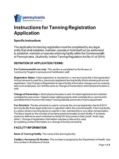 Fillable Online Instructions For Tanning Registration Application Fax