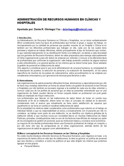 Administracion De Recursos Humanos En Clinicas Y Hospitales Recursos