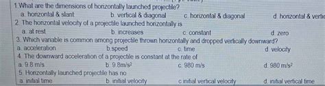 Solved 1what Are The Dimensions Of Horizontally Launched Projectile