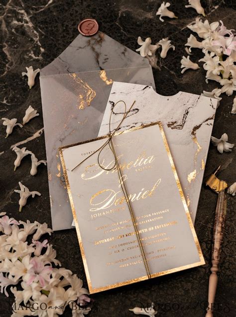 Luxury Gold Marble Wedding Invitations Glamour Golden Shine Wedding