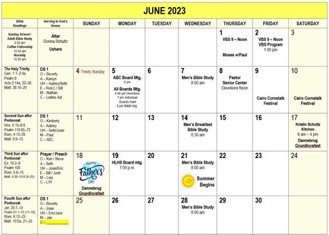 June Calendar Christ Lutheran Church Lcms