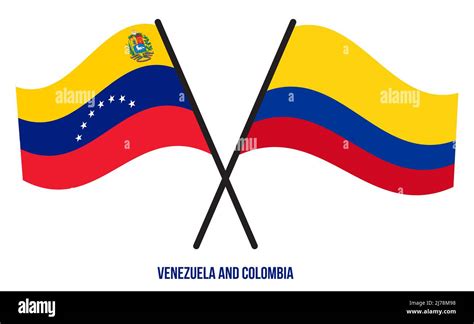 Venezuela and Colombia Flags Crossed And Waving Flat Style. Official ...