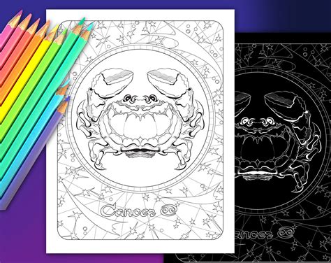 Cancer Zodiac Coloring Page Zodiac Sign Print Adult Coloring Books Astrology T Printables