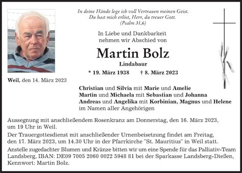 Traueranzeigen Von Martin Bolz Augsburger Allgemeine Zeitung