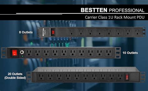 BESTTEN Commercial PDU 1U Rackmount Power Strip W Overload Circuit