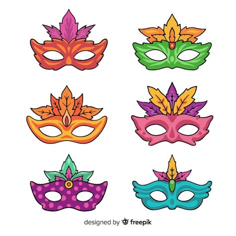 Colección De Antifaces De Carnaval Dibujado A Mano Vector Gratis