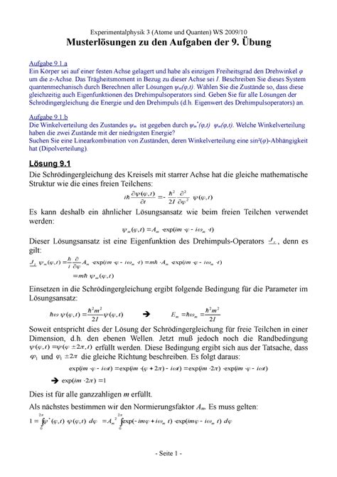 Übung 09 Musterlösung Experimentalphysik 3 Atome und Quanten WS zu