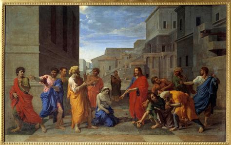 Cristo Y La Mujer Ad Ltera Pintura De Nicolas Poussin