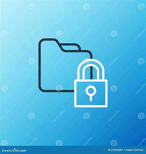 Line Folder And Lock Icon Isolated On Blue Background Closed Folder