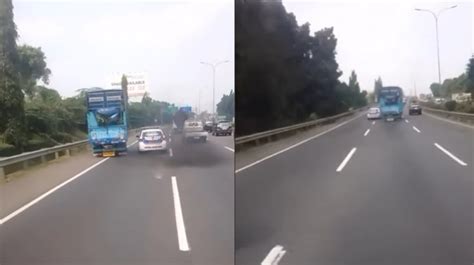 Viral Truk Kejar Kejaran Dengan Mobil Polisi Di Tol Malah Digas Terus