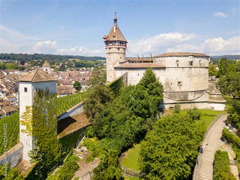 Drone photography of the medieval castle Munot in Swiss old town Schaffhausen, Switzerland Stock ...