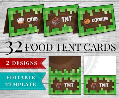 Free Printable Minecraft Food Tent Cards